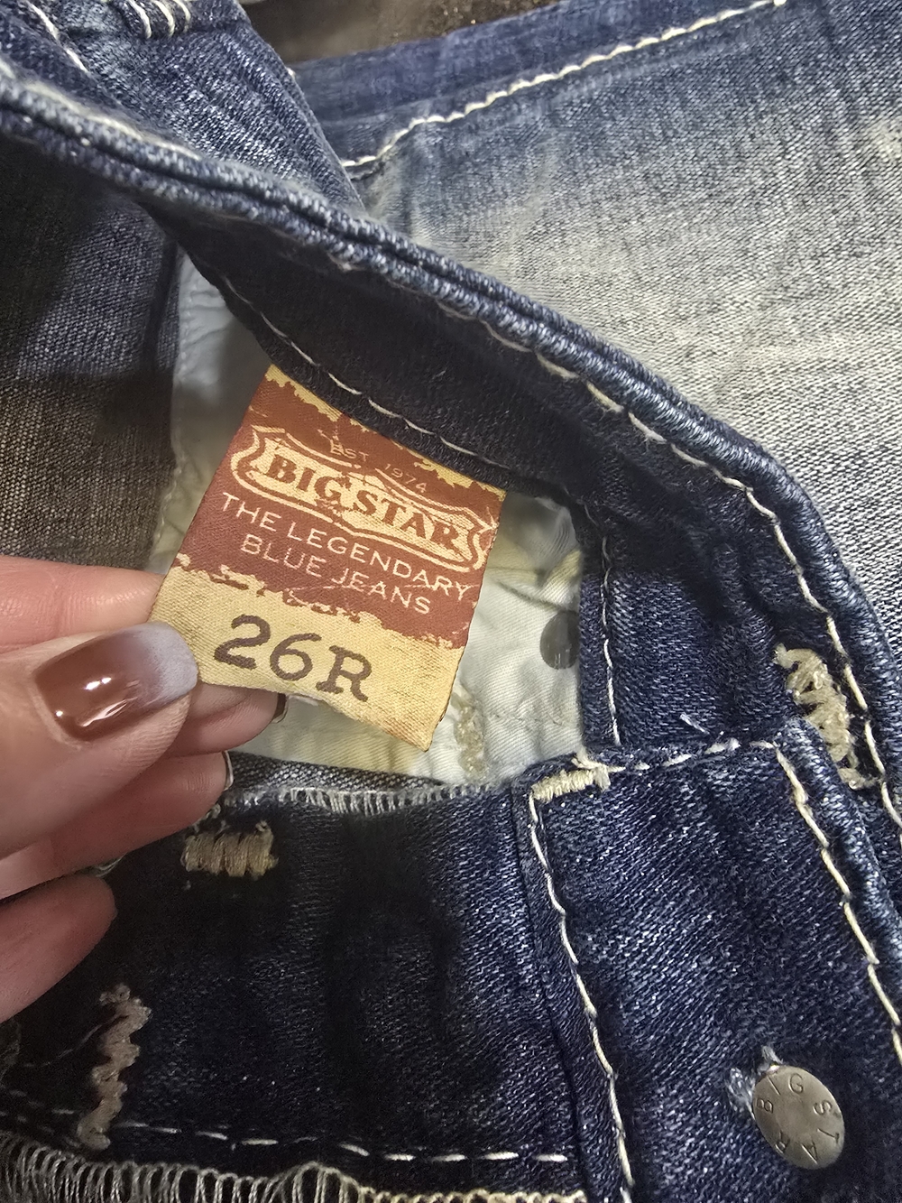 Big Star Dark Blue Denim Jeans with White Stitching - Picture 2 of 5